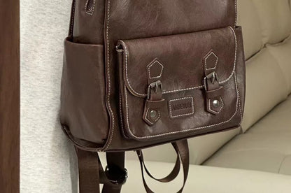 Buckled Backpack Leather Faux