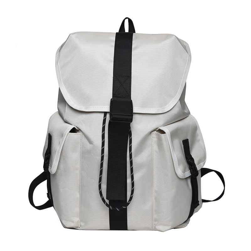 Unisex Drawstring Nylon Backpack Buckled Plain
