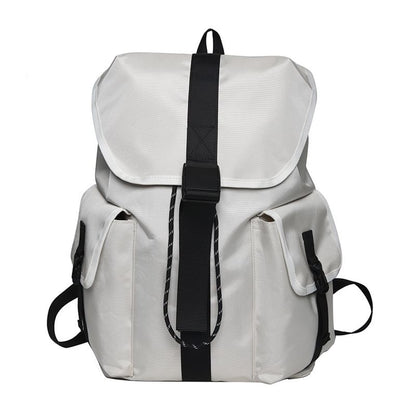 Unisex Drawstring Nylon Backpack Buckled Plain