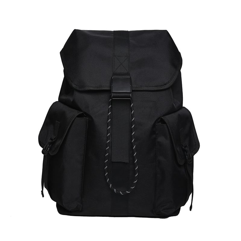 Unisex Drawstring Nylon Backpack Buckled Plain