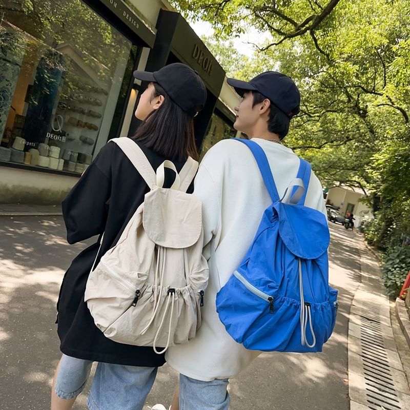 Nylon Plain Unisex Drawstring Backpack