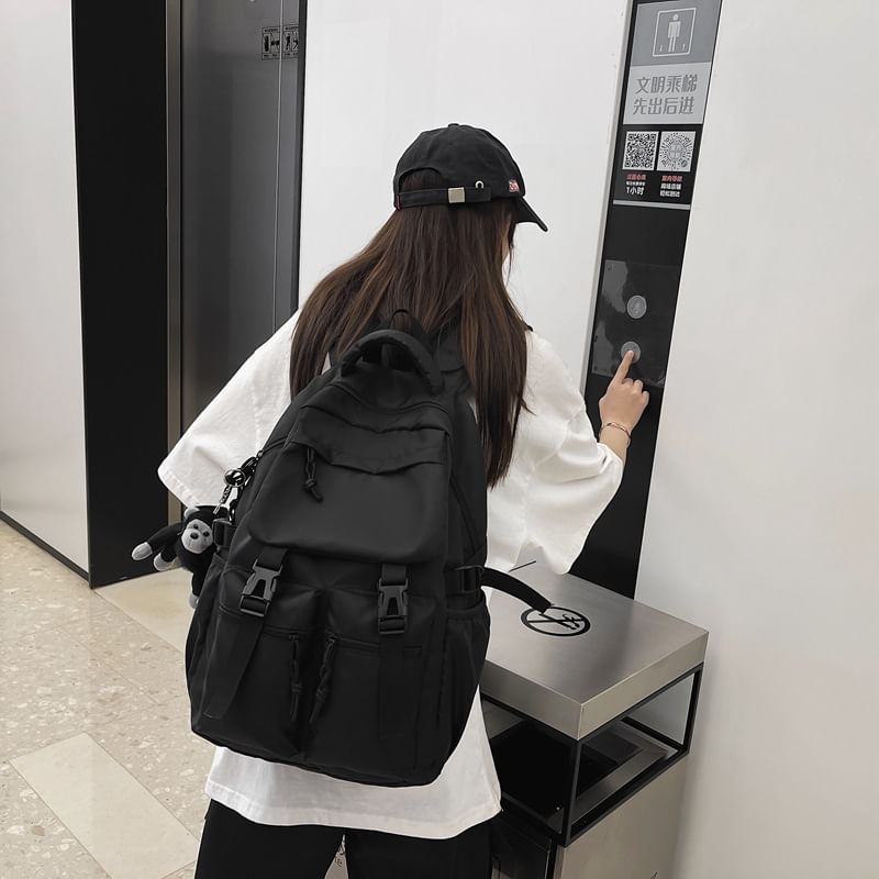 Plain Backpack Nylon Buckled