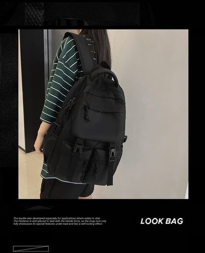Plain Backpack Nylon Buckled