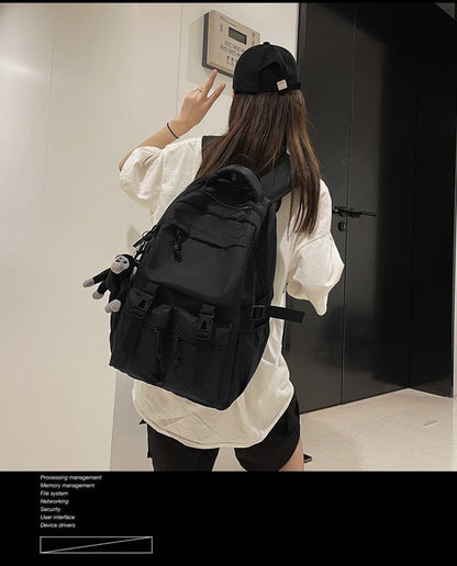 Plain Backpack Nylon Buckled