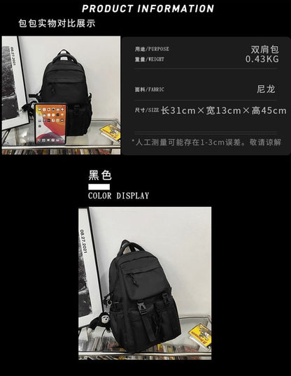 Plain Backpack Nylon Buckled