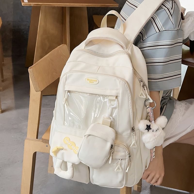 Nylon Coin Buckled Applique Panel With Purse Backpack PVC