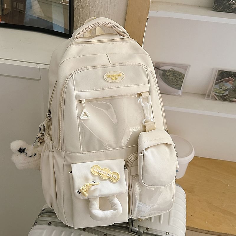 Nylon Coin Buckled Applique Panel With Purse Backpack PVC