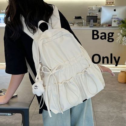 Drawstring Bow Backpack Plain Nylon