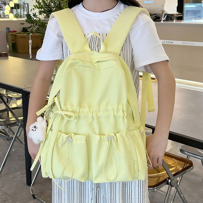 Drawstring Bow Backpack Plain Nylon