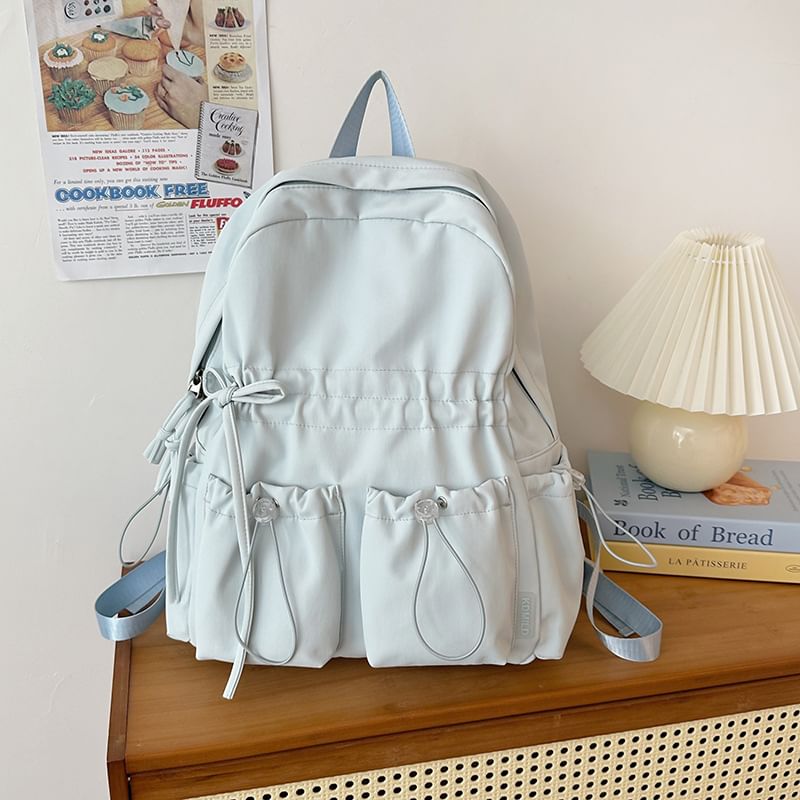 Drawstring Bow Backpack Plain Nylon
