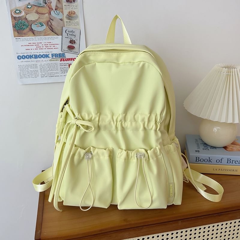 Drawstring Bow Backpack Plain Nylon