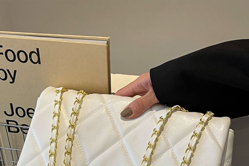 Quilted Leather Bag Faux Plain Flap Crossbody