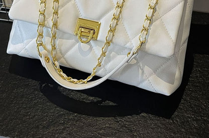 Quilted Leather Bag Faux Plain Flap Crossbody