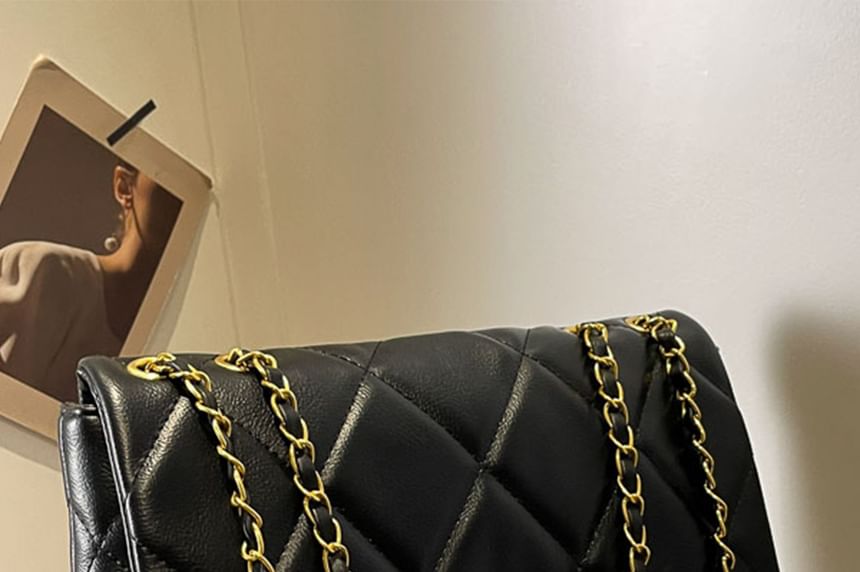 Quilted Leather Bag Faux Plain Flap Crossbody