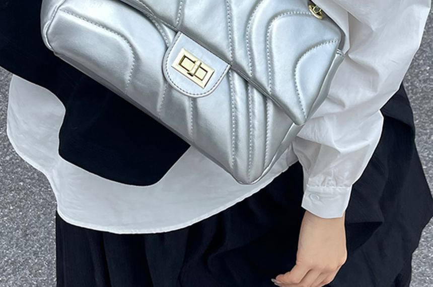 Crossbody Leather Faux Bag Flap Quilted Plain