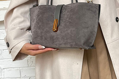 Handle Top Plain With Faux Crossbody Pouch Bag Suede