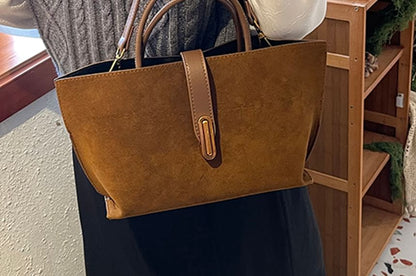 Handle Top Plain With Faux Crossbody Pouch Bag Suede