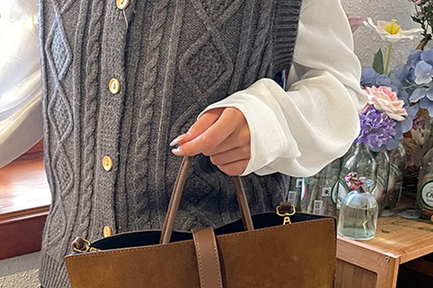 Handle Top Plain With Faux Crossbody Pouch Bag Suede