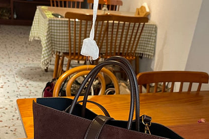 Handle Top Plain With Faux Crossbody Pouch Bag Suede