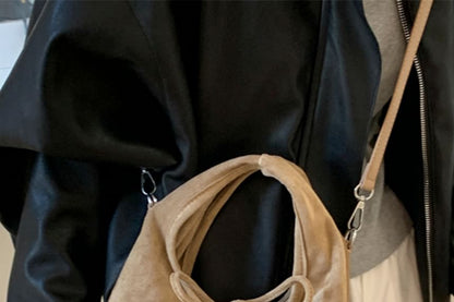 Faux Handle Crossbody Bag Suede Top Plain
