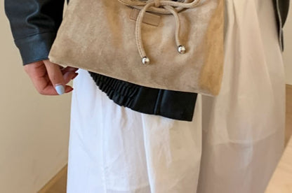 Faux Handle Crossbody Bag Suede Top Plain