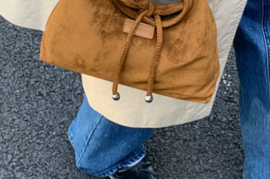 Faux Handle Crossbody Bag Suede Top Plain