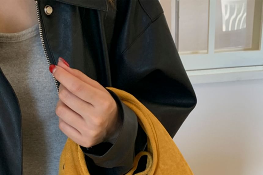 Faux Handle Crossbody Bag Suede Top Plain