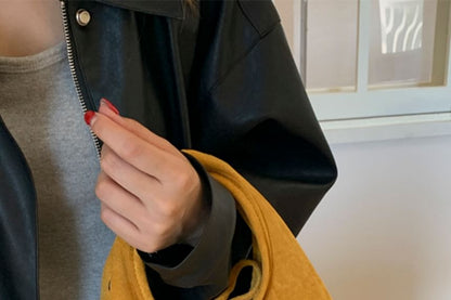 Faux Handle Crossbody Bag Suede Top Plain