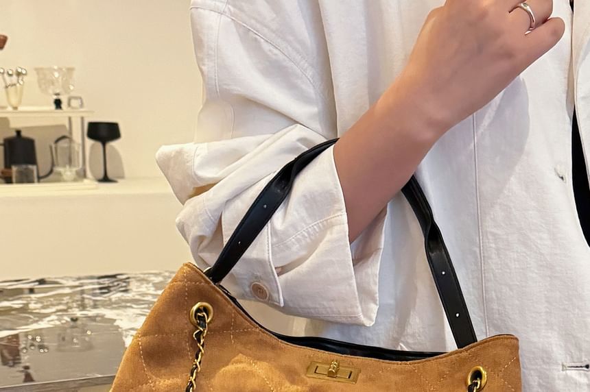 Crossbody Bag Strap Quilted Faux Tote Suede Chain