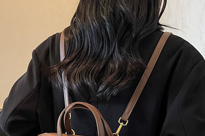 Flap Leather Backpack Faux