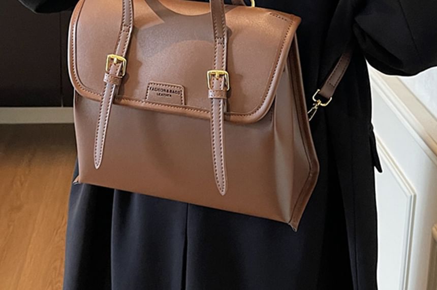 Flap Leather Backpack Faux