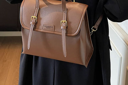 Flap Leather Backpack Faux