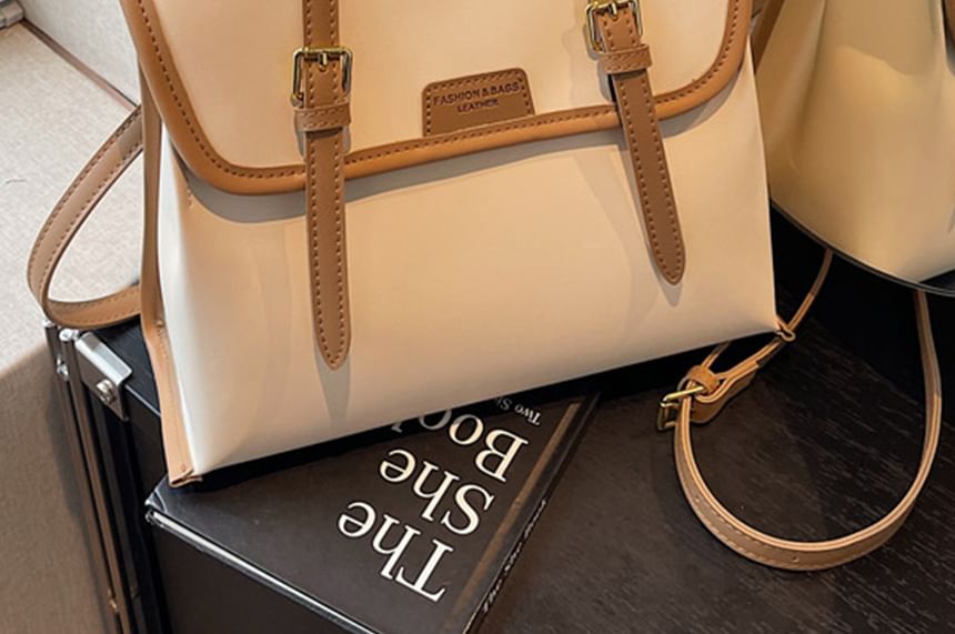 Flap Leather Backpack Faux