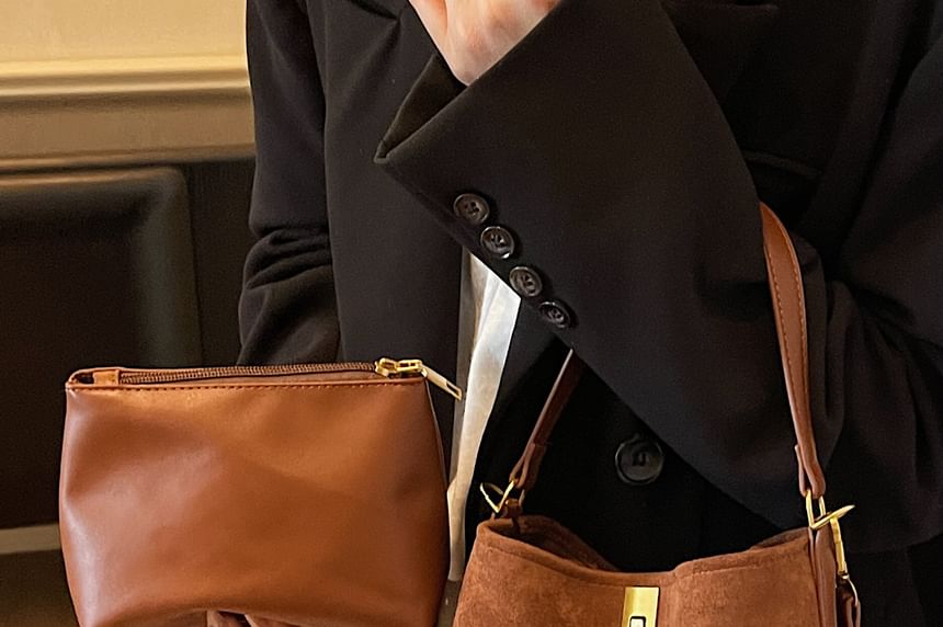 Crossbody Fringe Faux Plain With Suede Pouch Bag