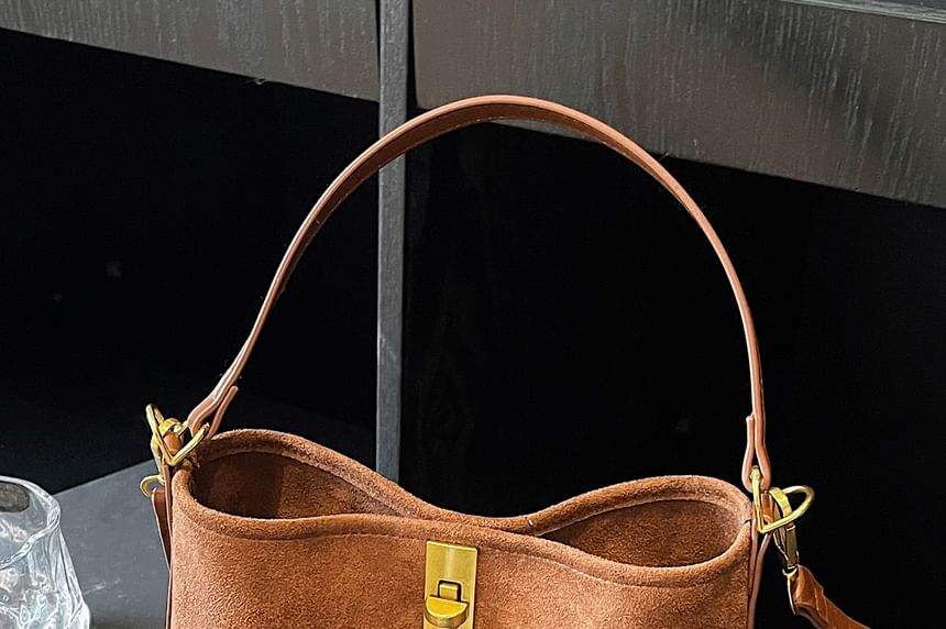 Crossbody Fringe Faux Plain With Suede Pouch Bag