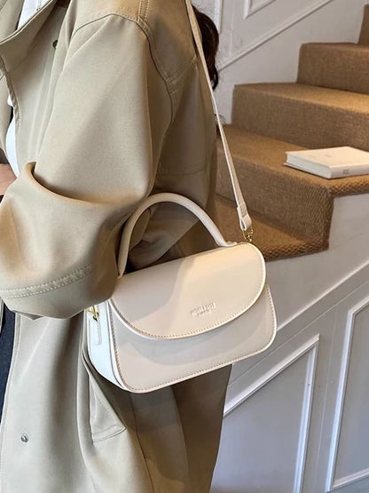 Handle Top Bag Crossbody Faux Flap Leather Plain