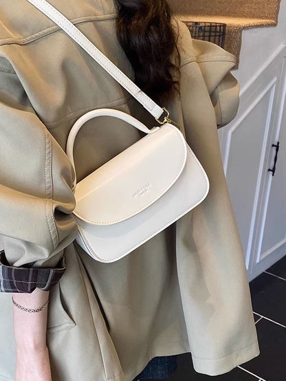 Handle Top Bag Crossbody Faux Flap Leather Plain