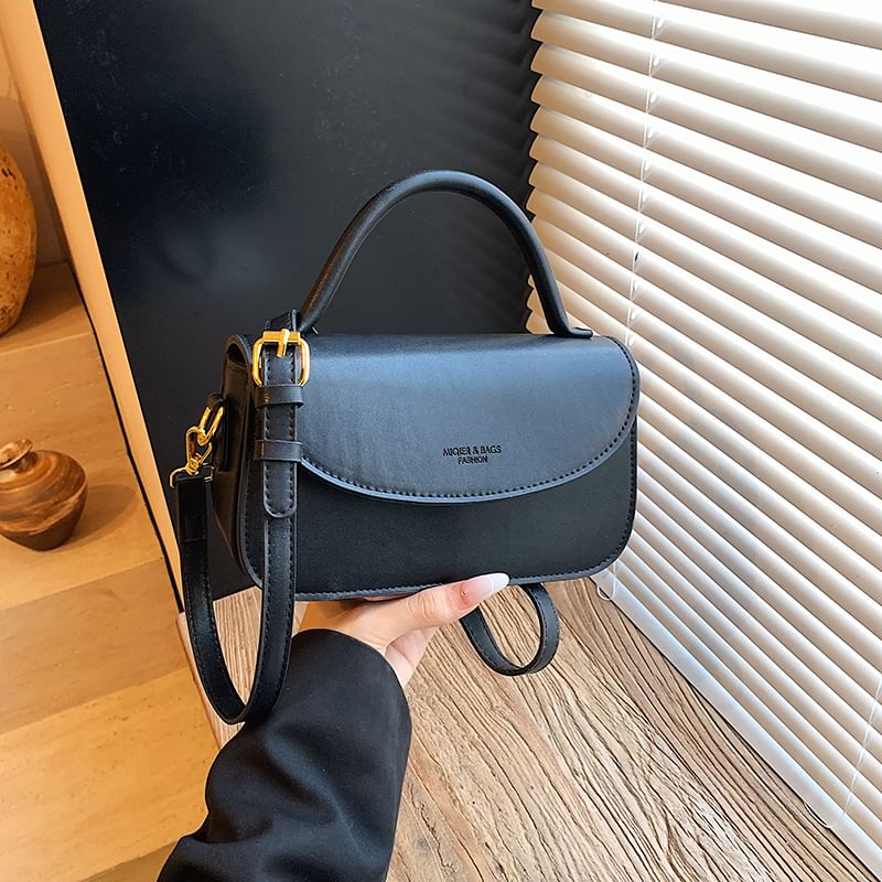 Handle Top Bag Crossbody Faux Flap Leather Plain