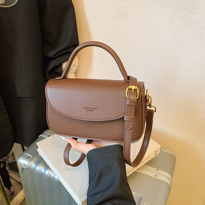 Handle Top Bag Crossbody Faux Flap Leather Plain