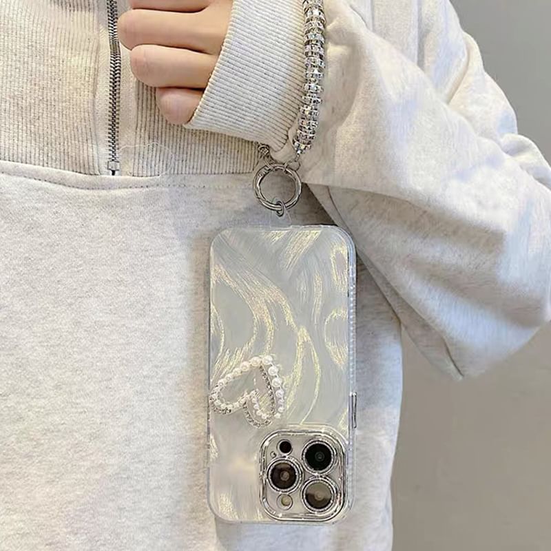 Heart Faux Pearl Rhinestone Phone Case / Strap / Set