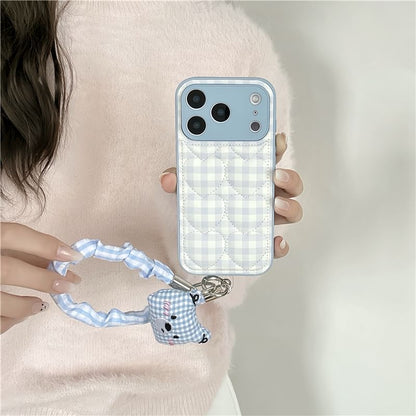Heart Plaid Faux Leather Phone Case