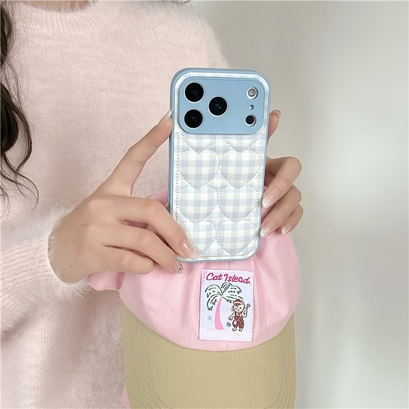 Heart Plaid Faux Leather Phone Case