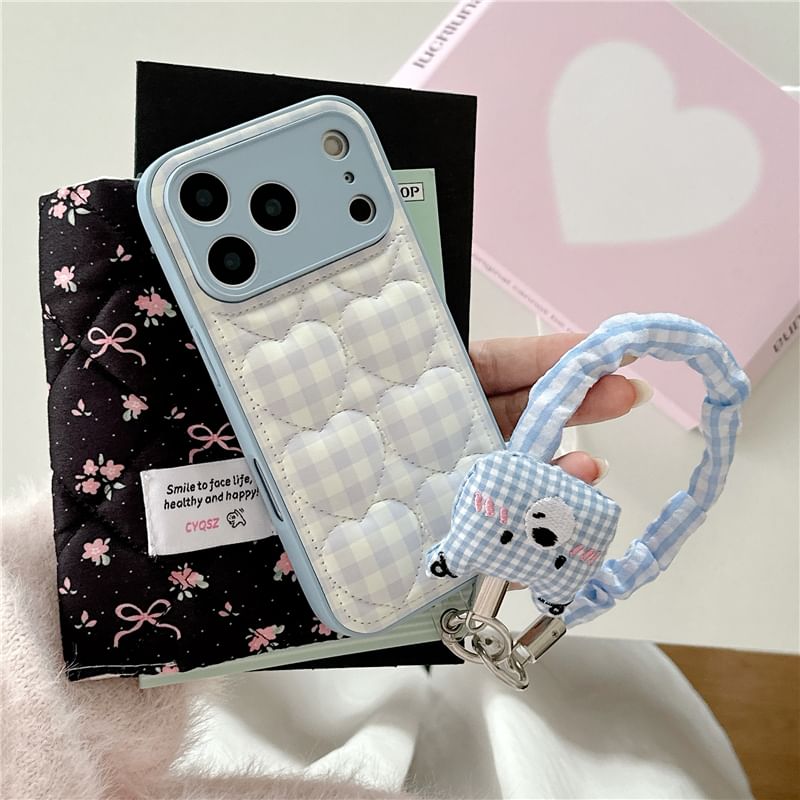 Heart Plaid Faux Leather Phone Case