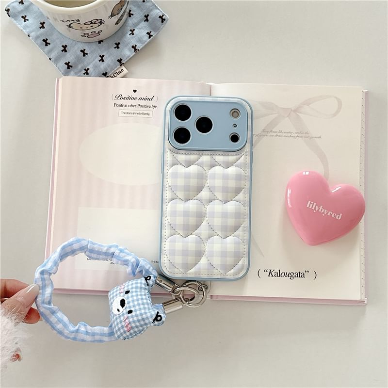 Heart Plaid Faux Leather Phone Case