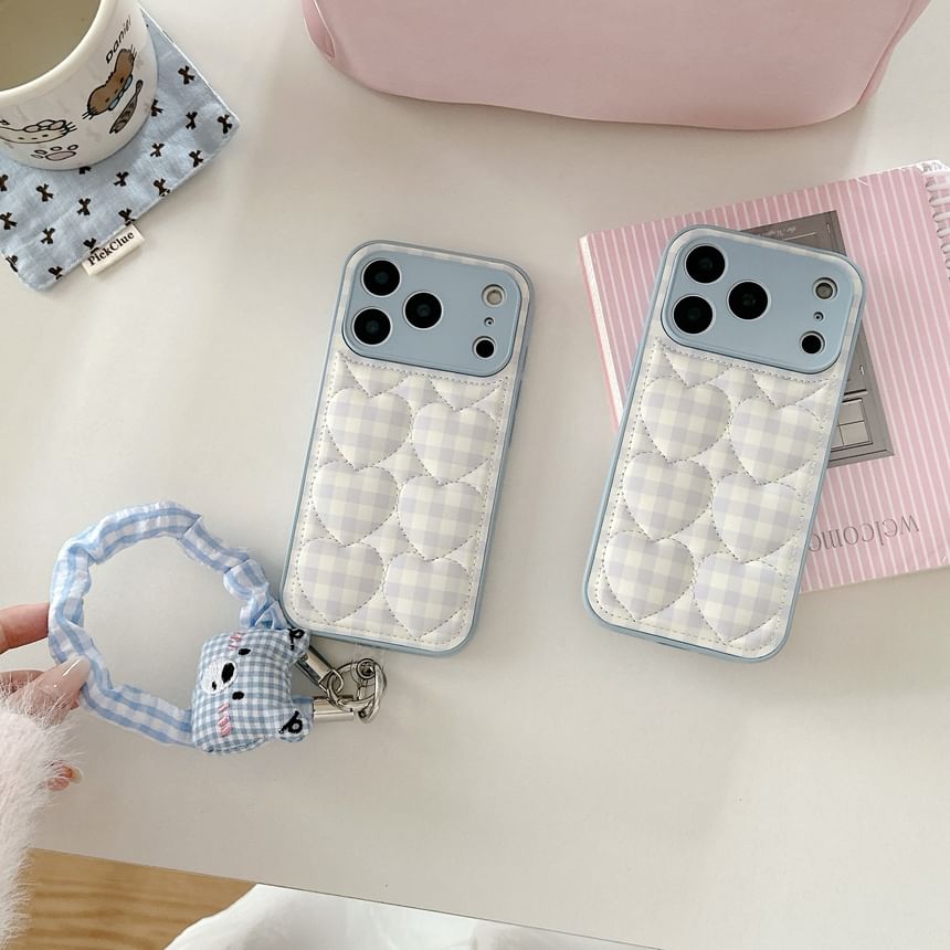 Heart Plaid Quilted Faux Leather Phone Case