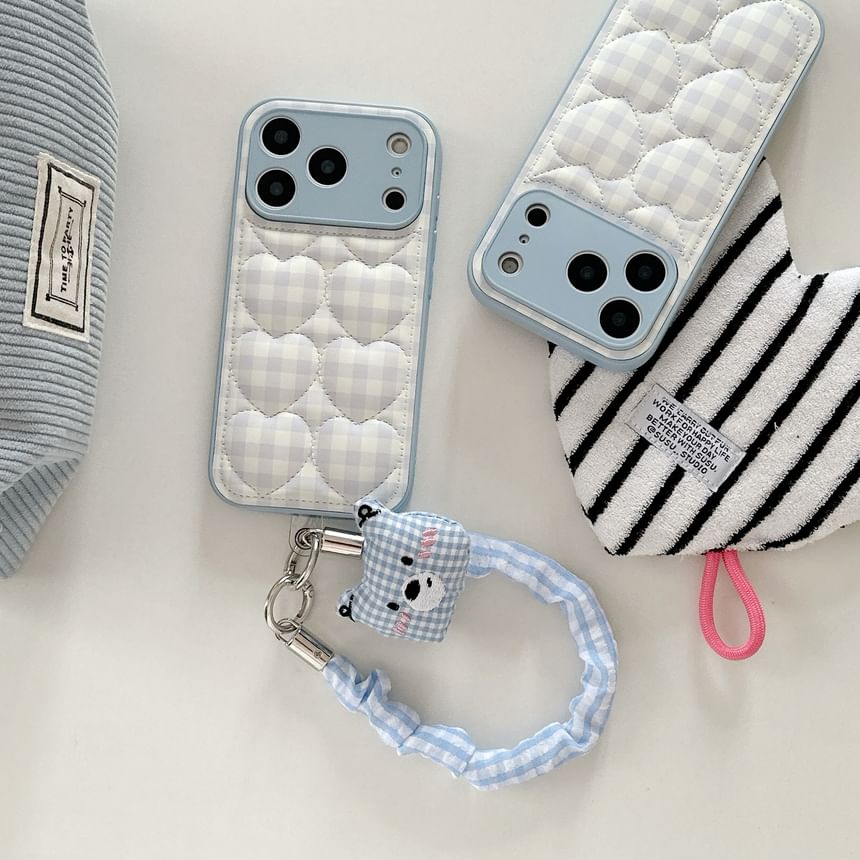 Heart Plaid Quilted Faux Leather Phone Case