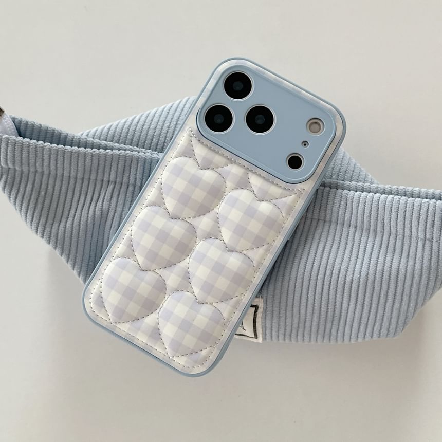 Heart Plaid Quilted Faux Leather Phone Case