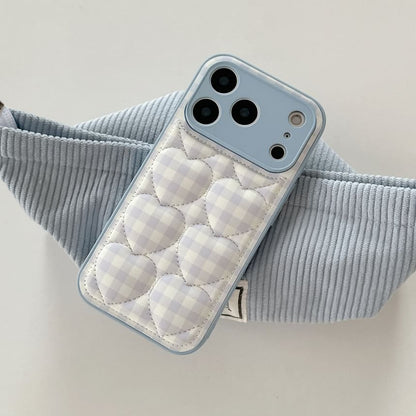 Heart Plaid Quilted Faux Leather Phone Case