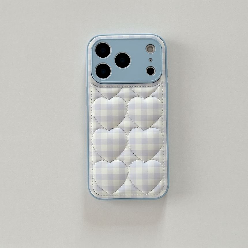 Heart Plaid Quilted Faux Leather Phone Case