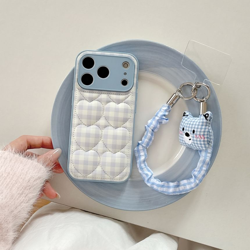 Heart Plaid Quilted Faux Leather Phone Case